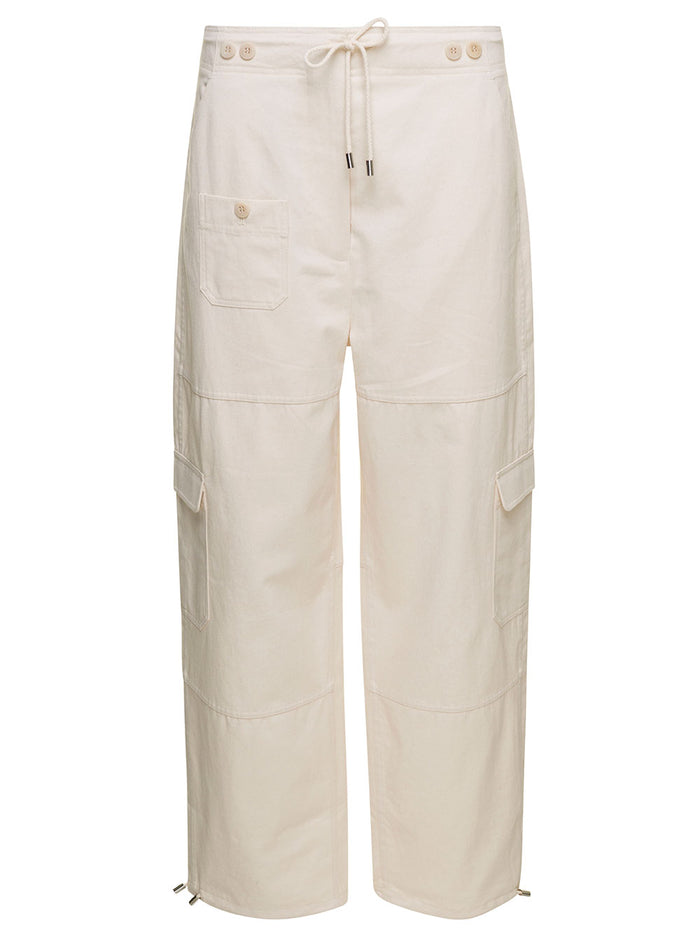 Cargo Track Pnts With Pockets White Cotton Woman Organic Trousers