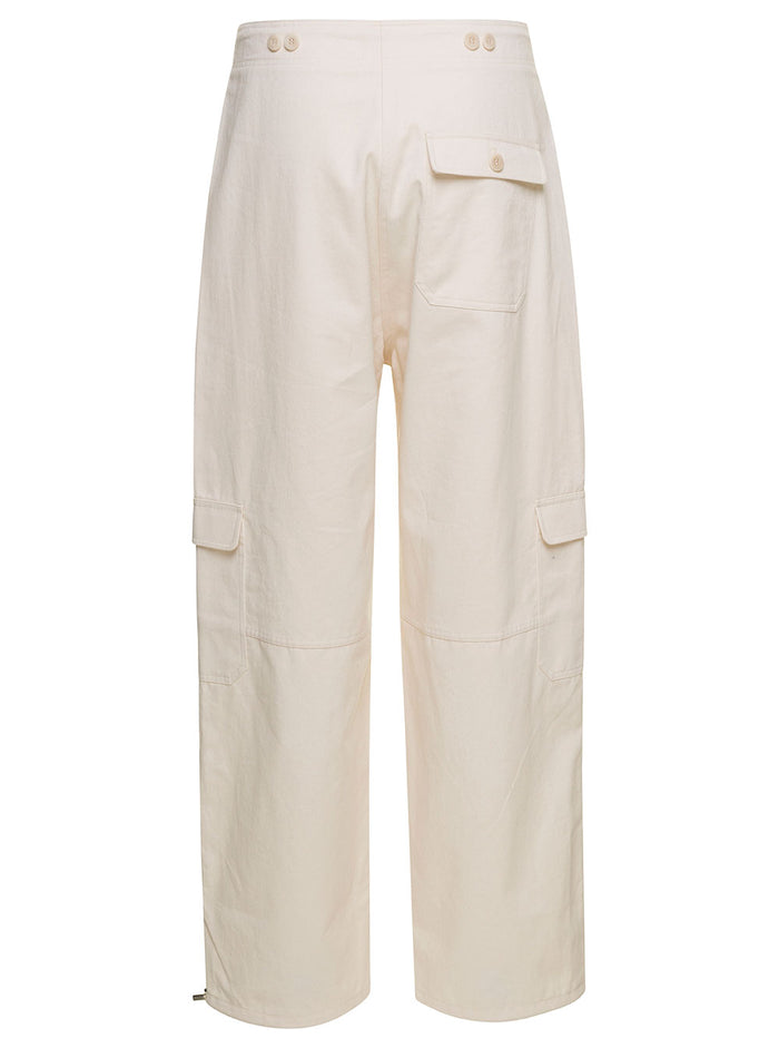Cargo Track Pnts With Pockets White Cotton Woman Organic Trousers