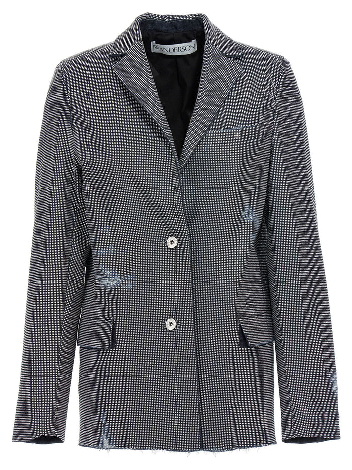 Used Sequin Denim Blazer Jacket Blue Cotton Blazer, Suits