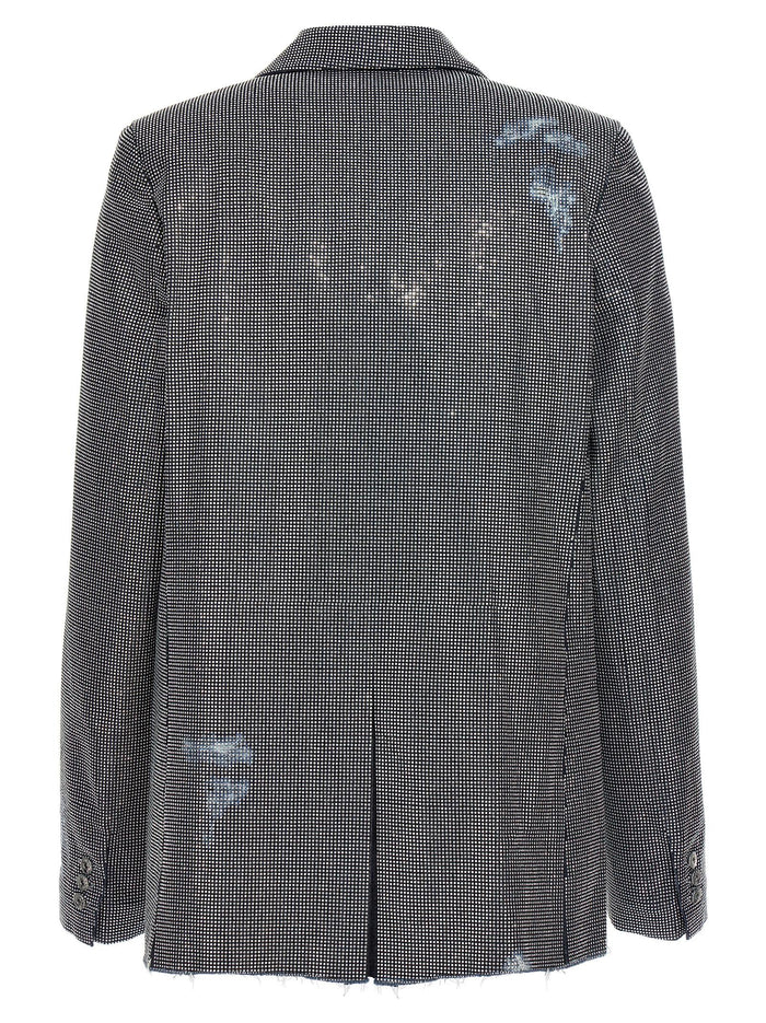 Used Sequin Denim Blazer Jacket Blue Cotton Blazer, Suits