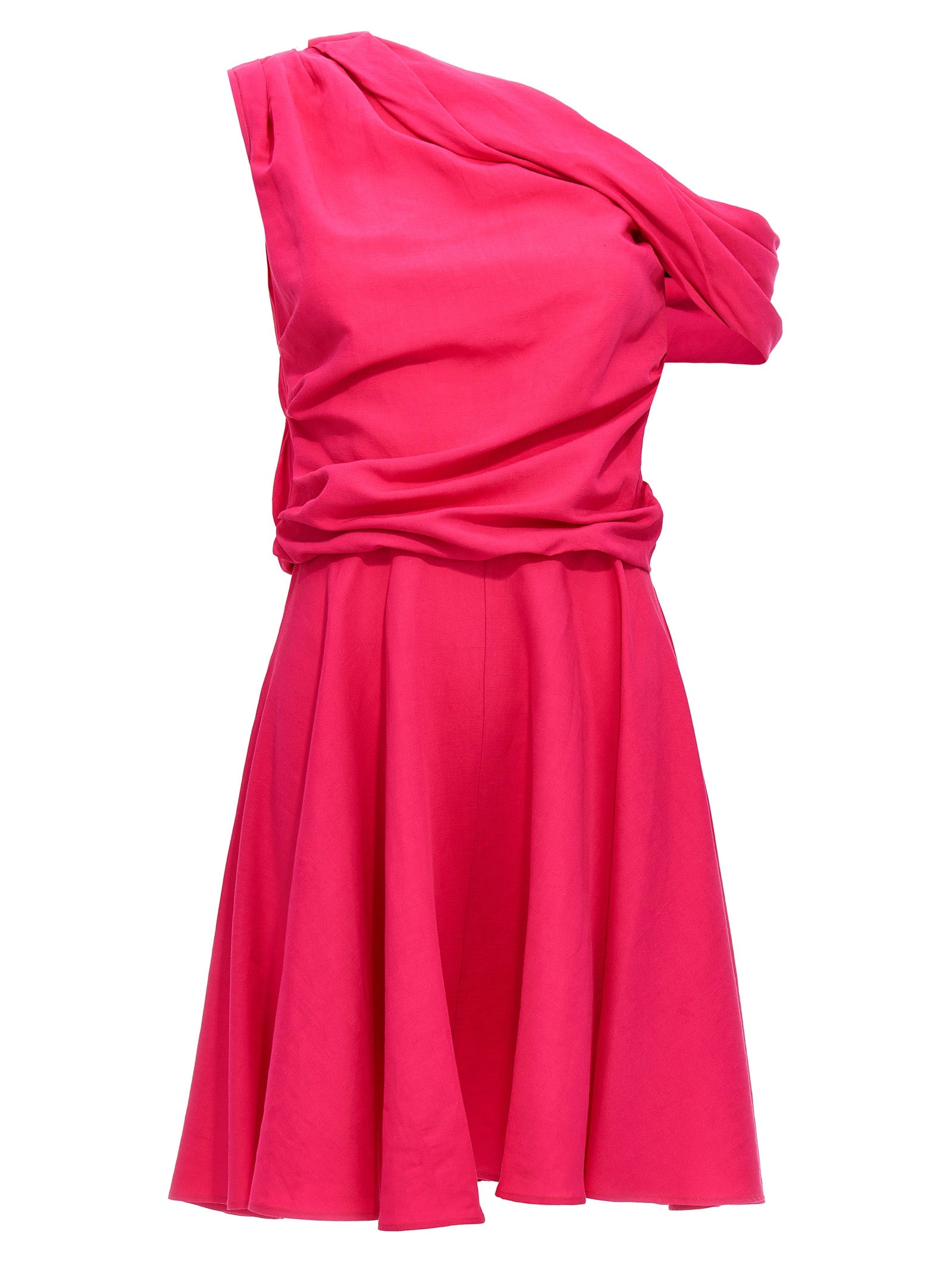 Draping neckline dress Fuchsia Viscose Linen