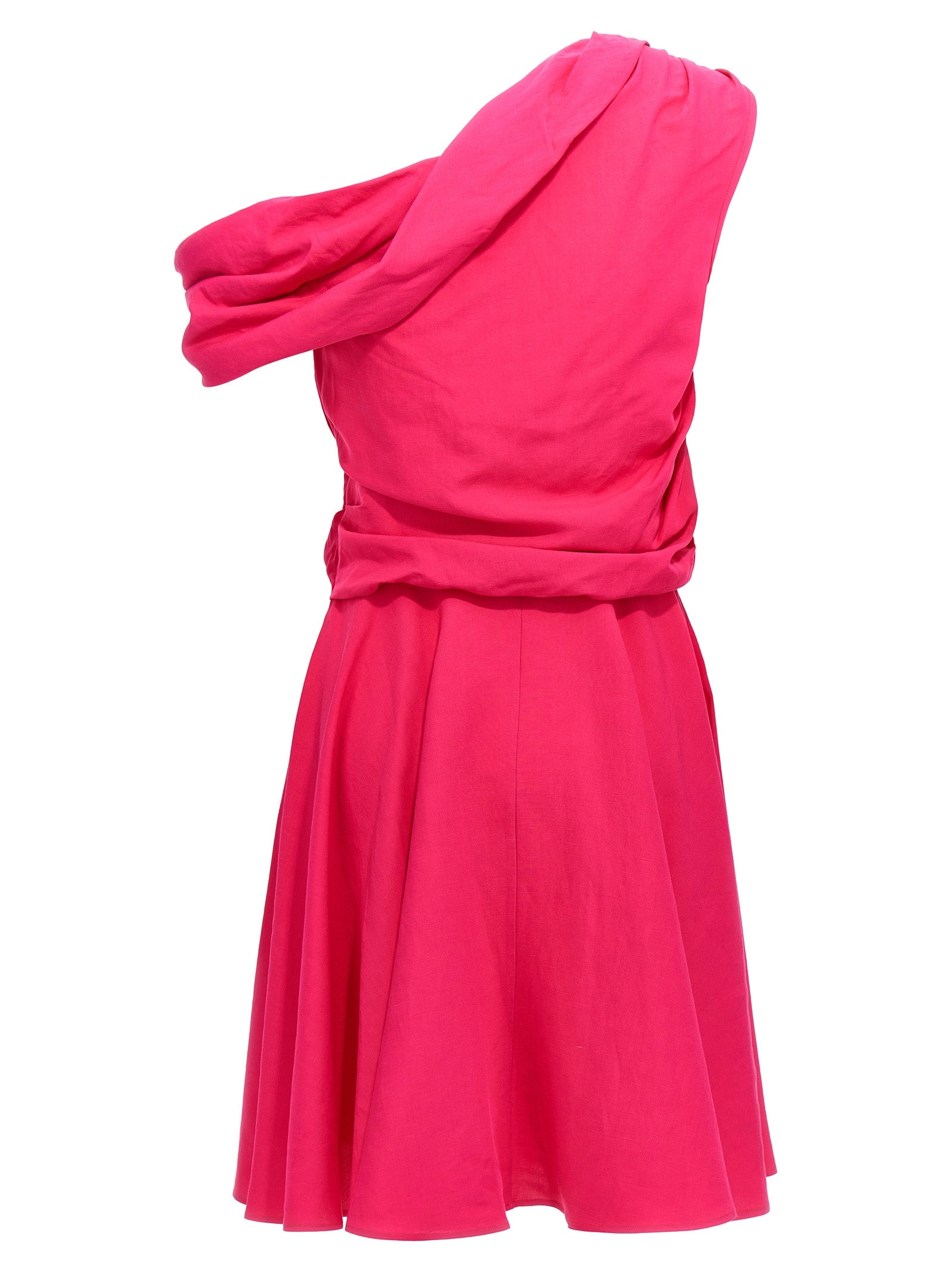 Draping neckline dress Fuchsia Viscose Linen