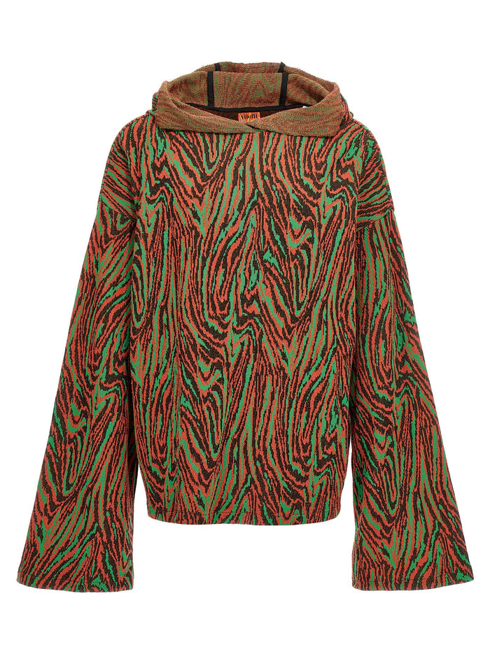 Flow Jacquard Hooded Sweater Cotton Nylon Polyamide Sweater, Cardigans