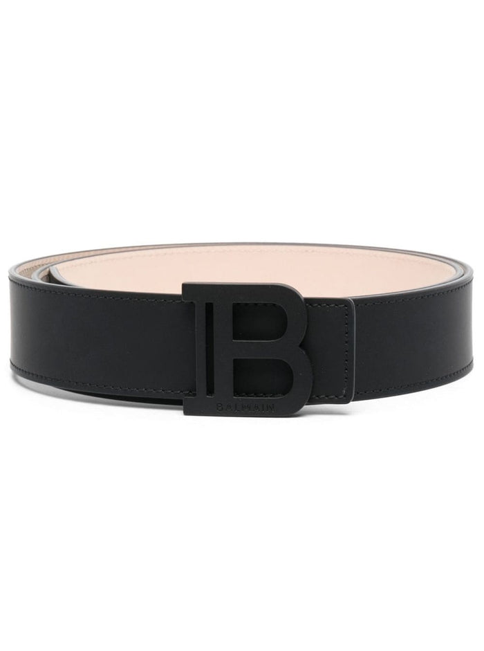 Black Belt With Tonal B Logo Smooth Leather Man Calf