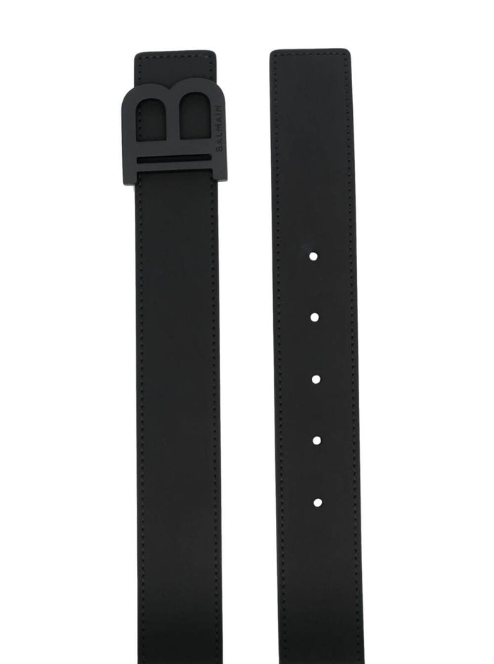 Black Belt With Tonal B Logo Smooth Leather Man Calf