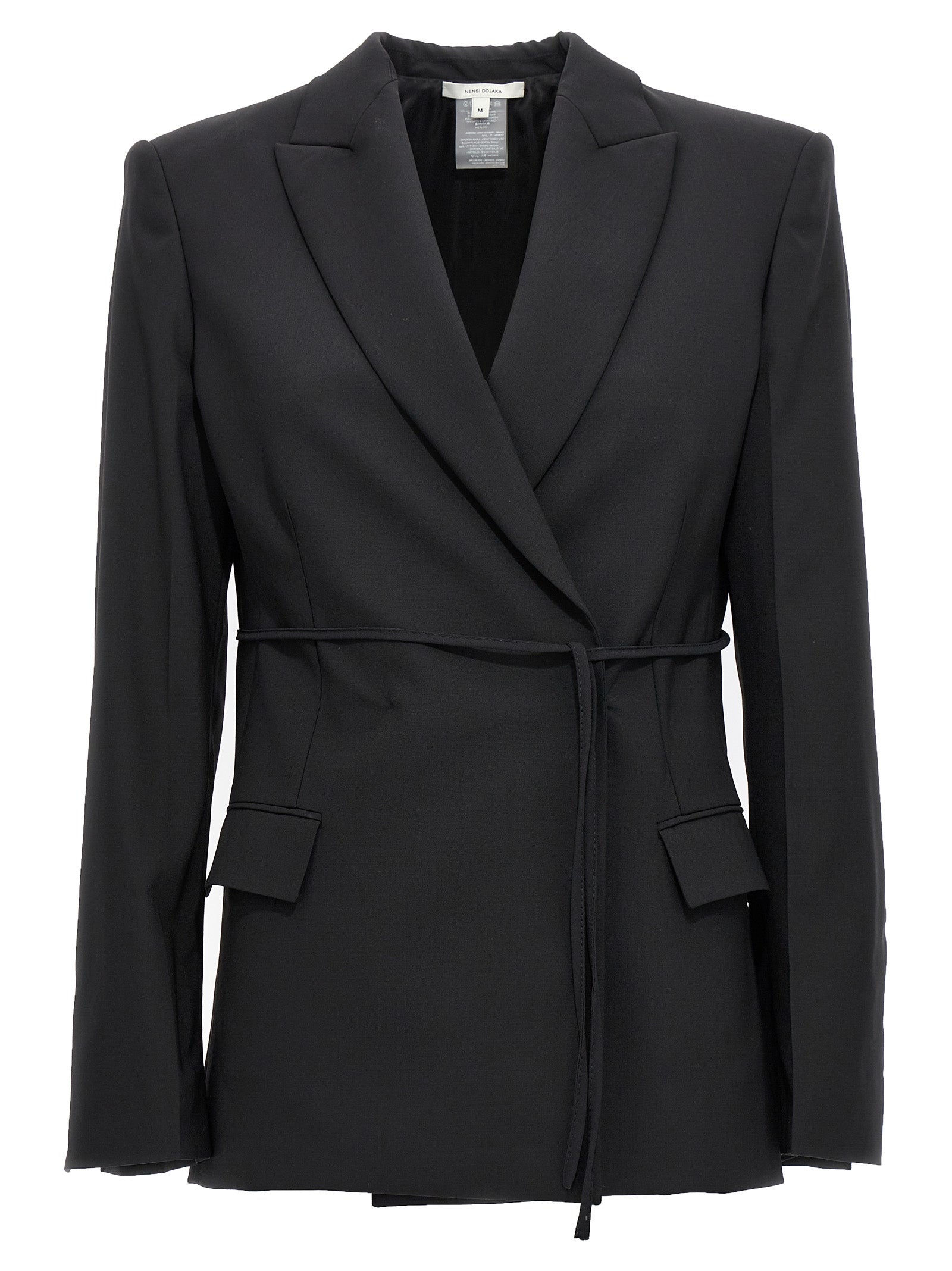 Double breast drawstring blazer jacket Black Virgin Wool Elastane Blazer, Suits