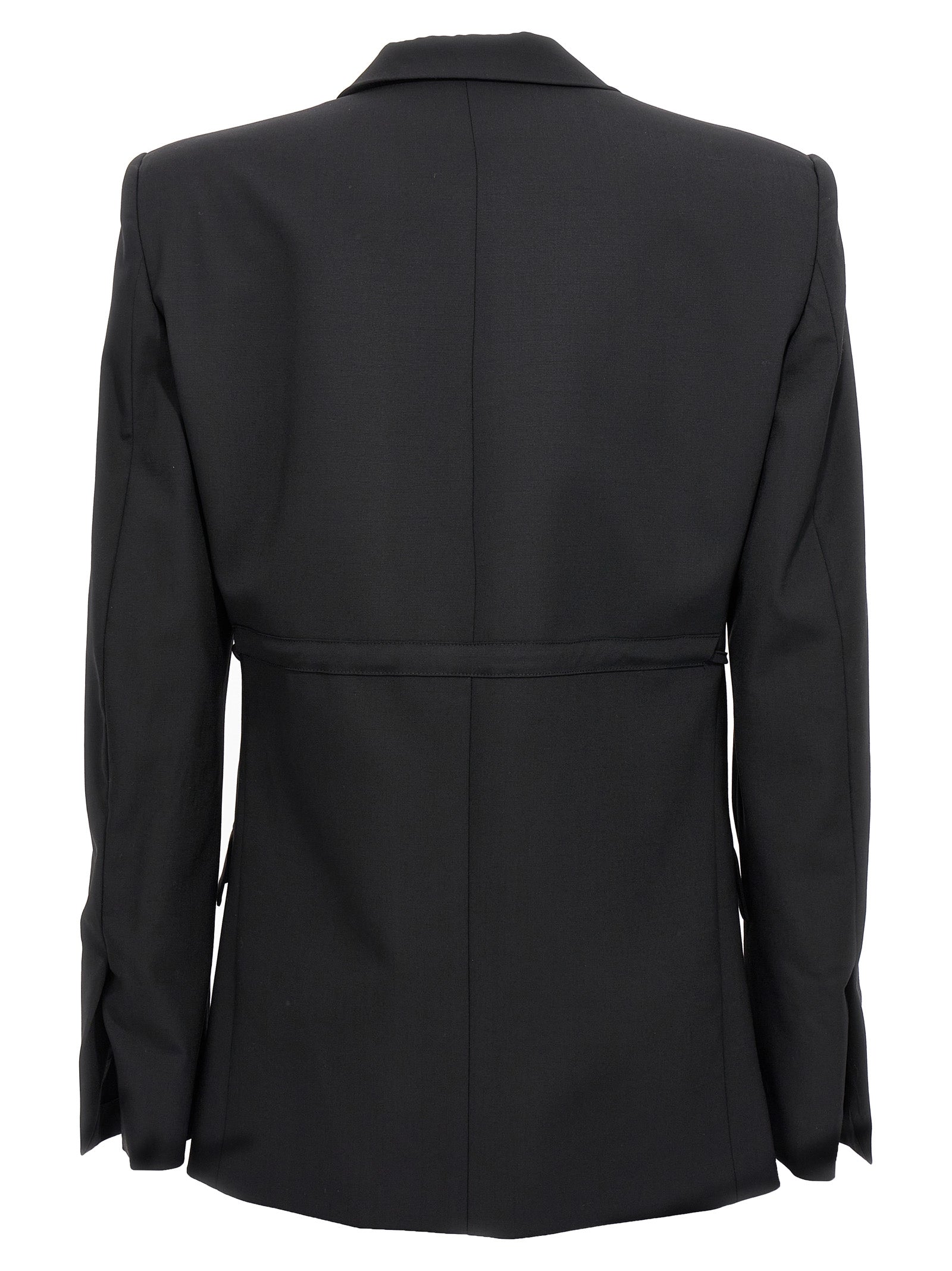 Double breast drawstring blazer jacket Black Virgin Wool Elastane Blazer, Suits
