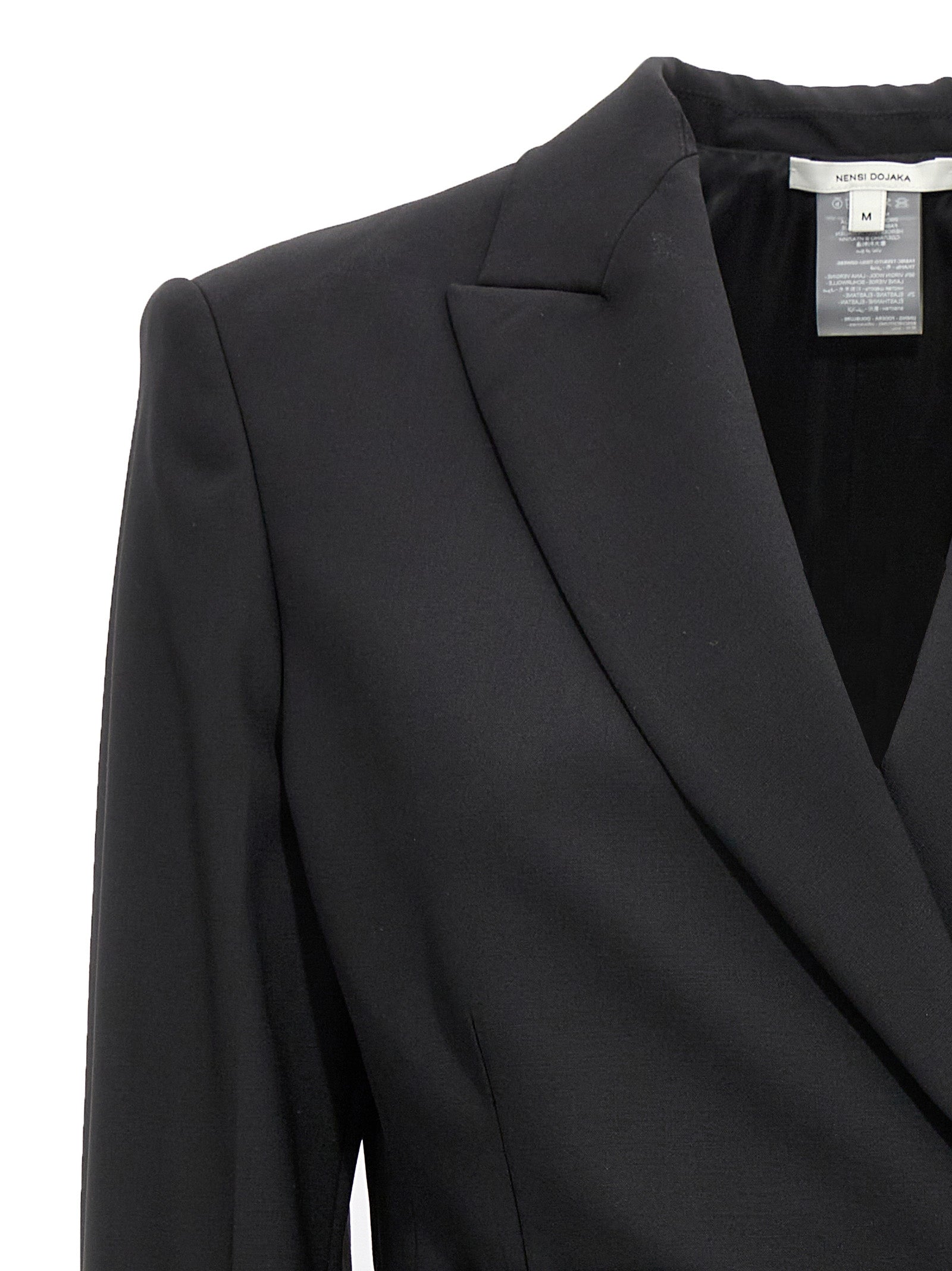 Double breast drawstring blazer jacket Black Virgin Wool Elastane Blazer, Suits