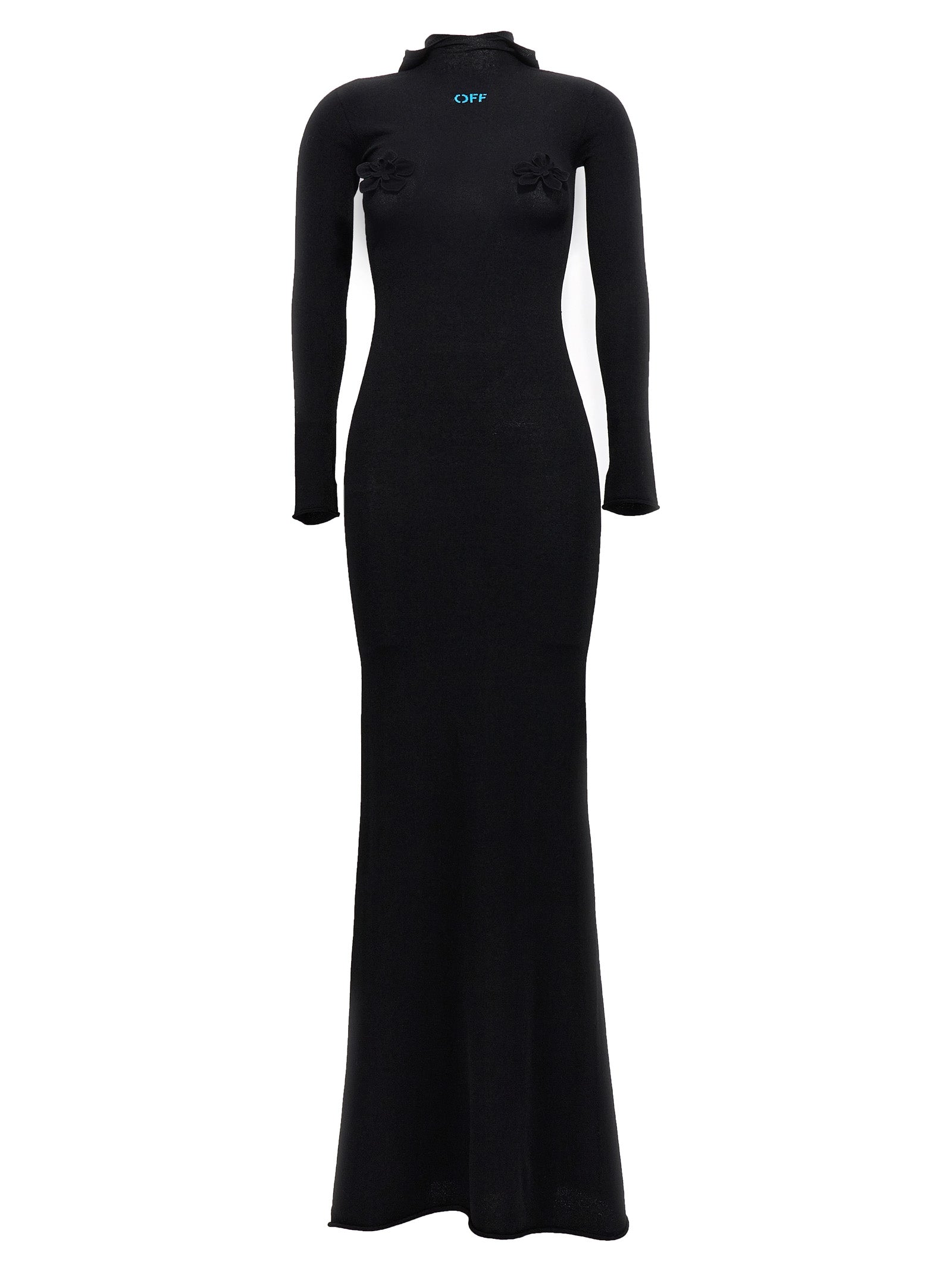 Long Hooded Dress Black Viscose Polyester