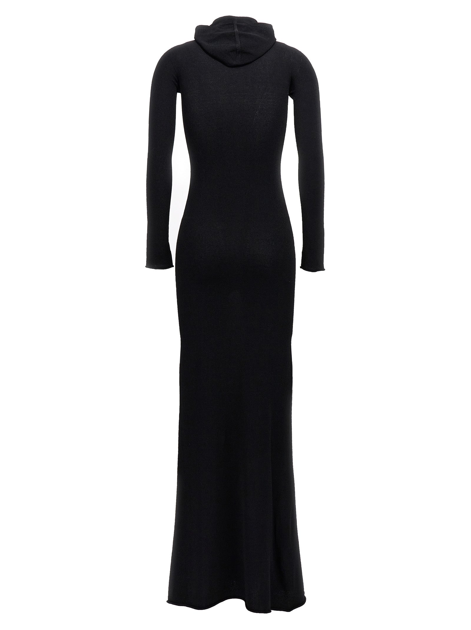 Long Hooded Dress Black Viscose Polyester