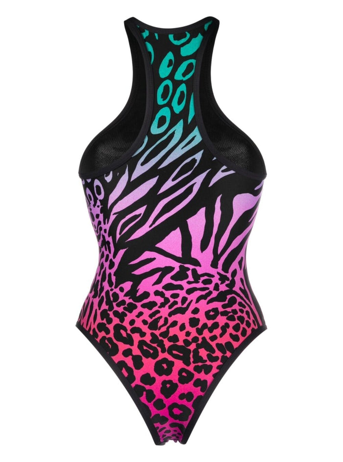 Animal Print Racerback Swimsuit Multicolor Technical Fabric Woman Polyammide Elastan Beachwear
