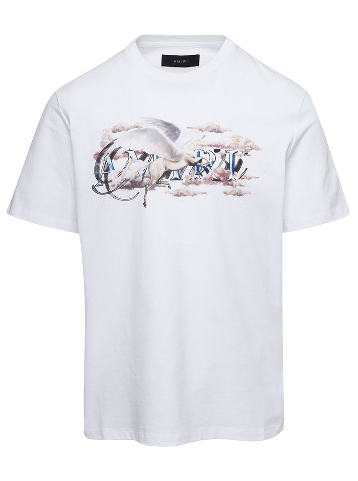 White Crewneck T-Shirt With Pegaso And Logo Print Cotton Man Tshirts Polo Shirts