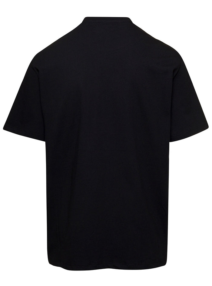 Black Crewneck T-Shirt With Pegaso And Logo Print Cotton Man Tshirts Polo Shirts