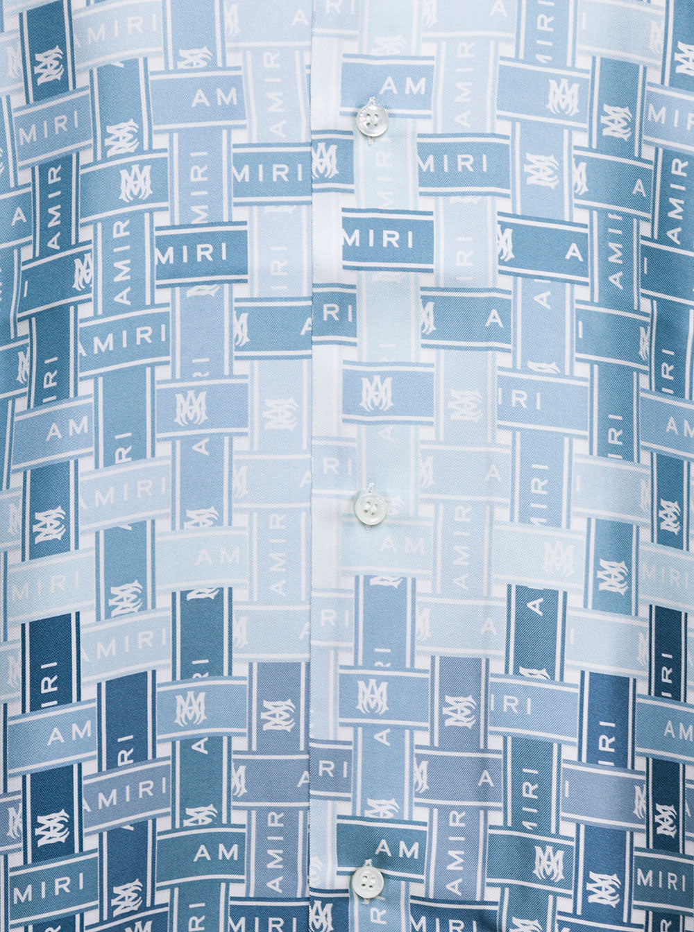 Light Blue Shirt With Cuban Collar And Graphic Print Silk Man Blouses