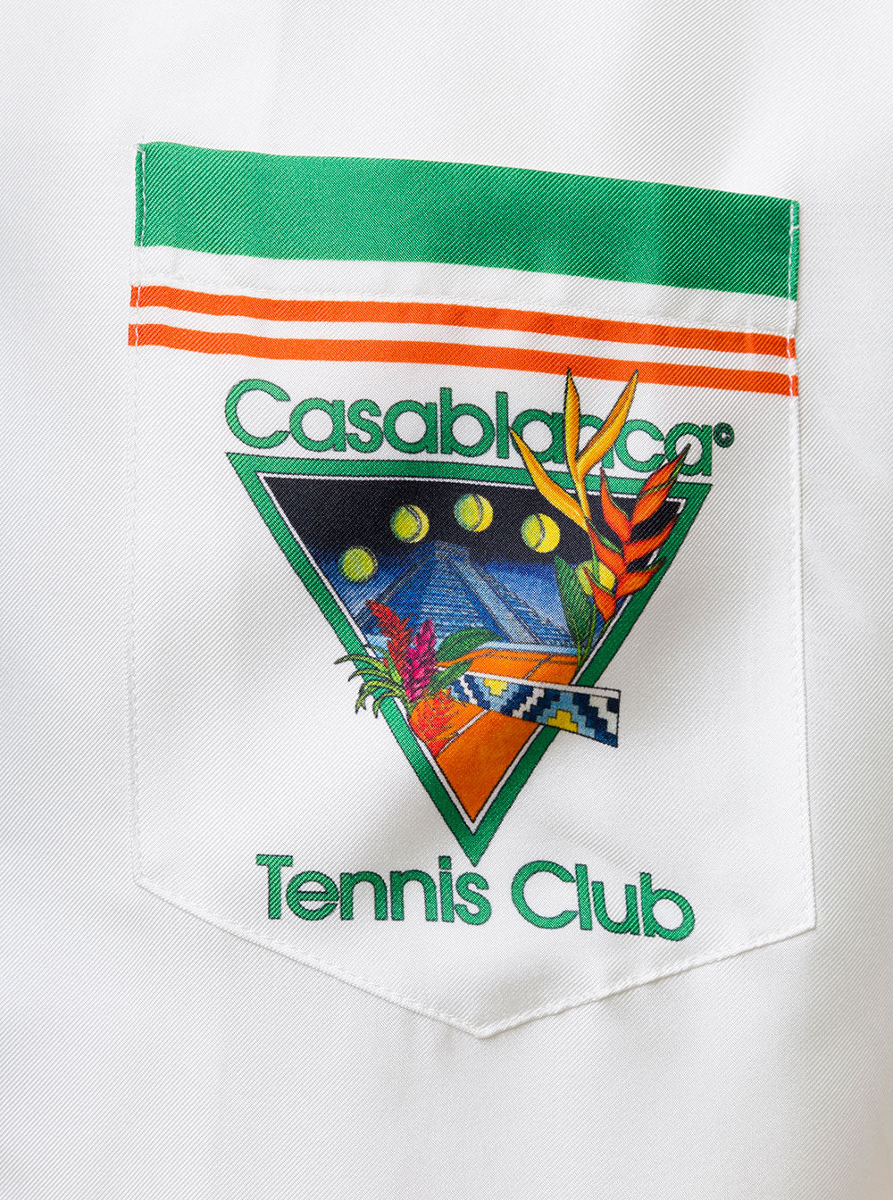 White Polo Shirt With Tennis Club Icon Print And Striped Trims Silk Twill Man Blouses