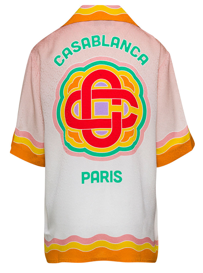 Multicolor Bowling Shirt With Graphic And Logo Print Silk Woman Blouses