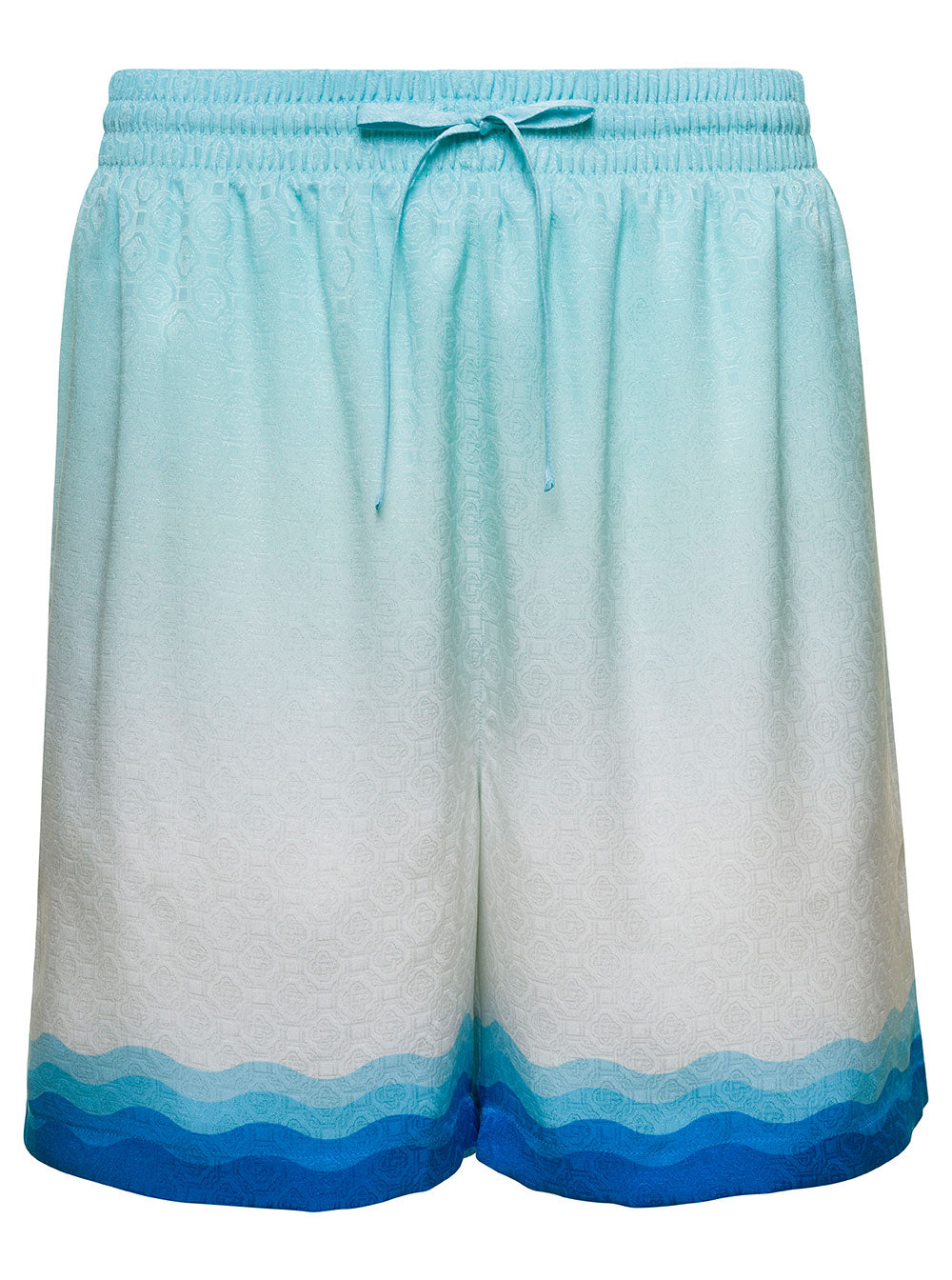 Light Blue Shorts With Elastic Waistband And Graphic Print Silk Man Bermuda