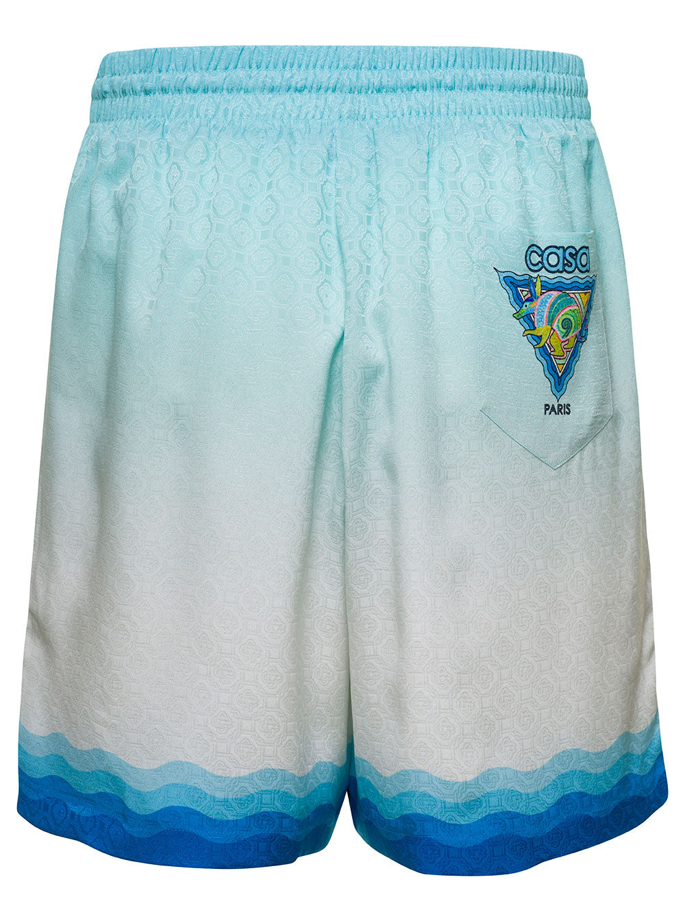 Light Blue Shorts With Elastic Waistband And Graphic Print Silk Man Bermuda