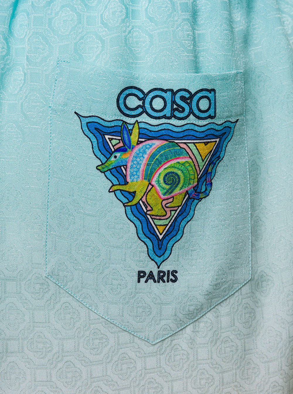 Light Blue Shorts With Elastic Waistband And Graphic Print Silk Man Bermuda