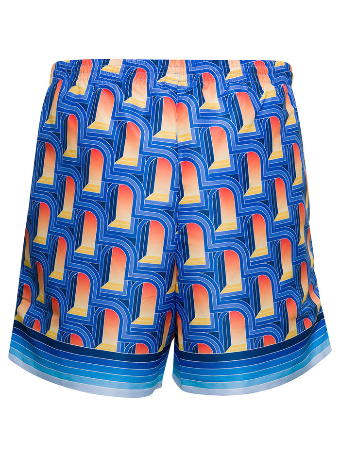 Multicolor Swim Trunks With All-Over Arche De Nuit Print Nylon Man Polyester Beachwear