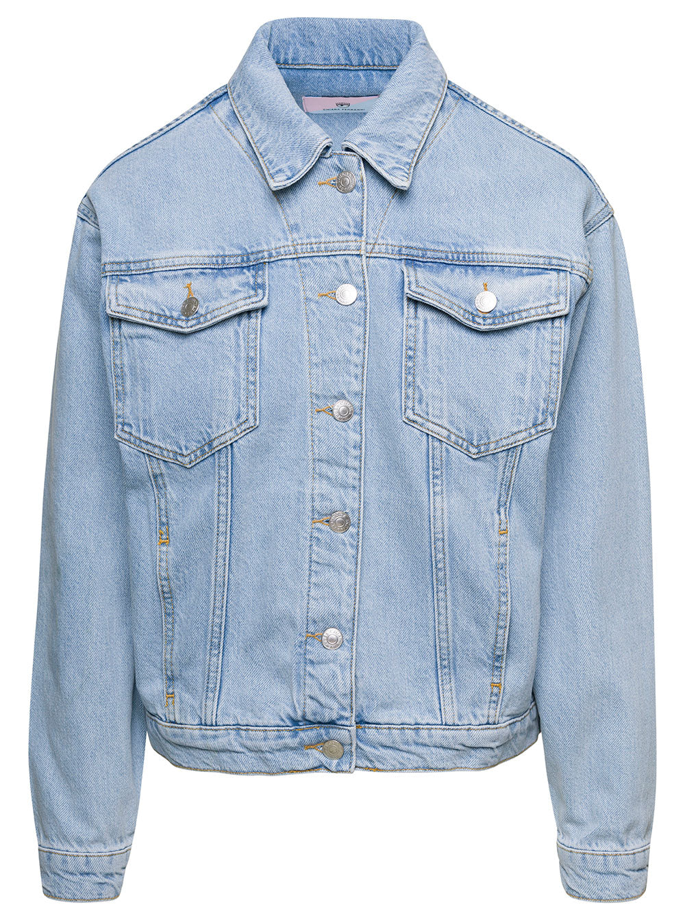 Light Blue Jacket With Logo Lettering E,mbroidery At The Back Cotton Denim Woman