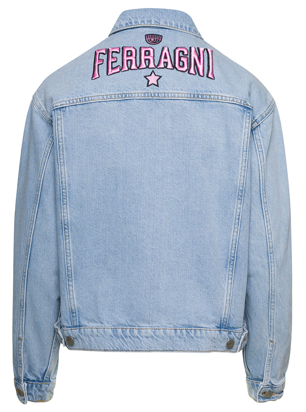 Light Blue Jacket With Logo Lettering E,mbroidery At The Back Cotton Denim Woman