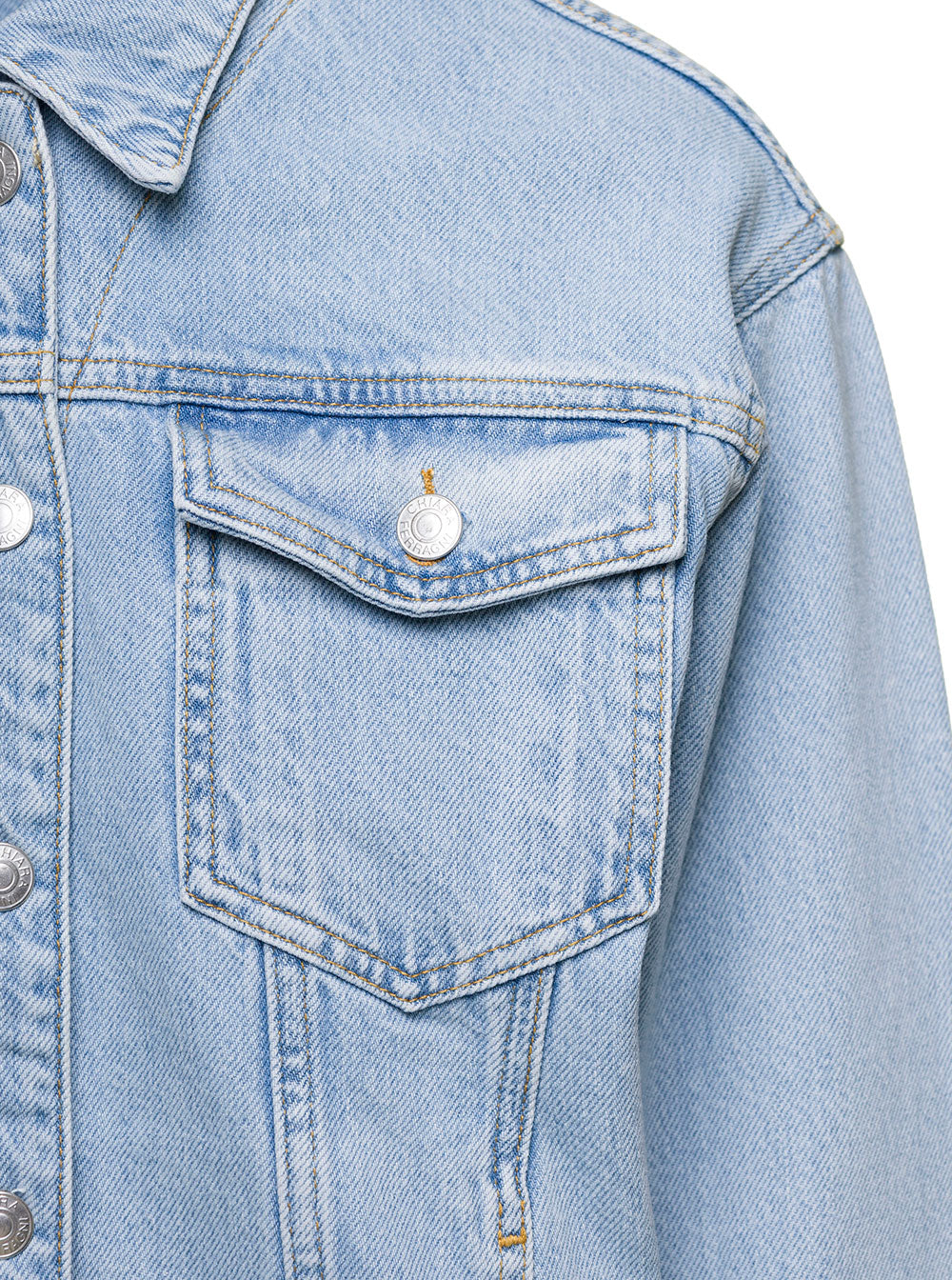 Light Blue Jacket With Logo Lettering E,mbroidery At The Back Cotton Denim Woman