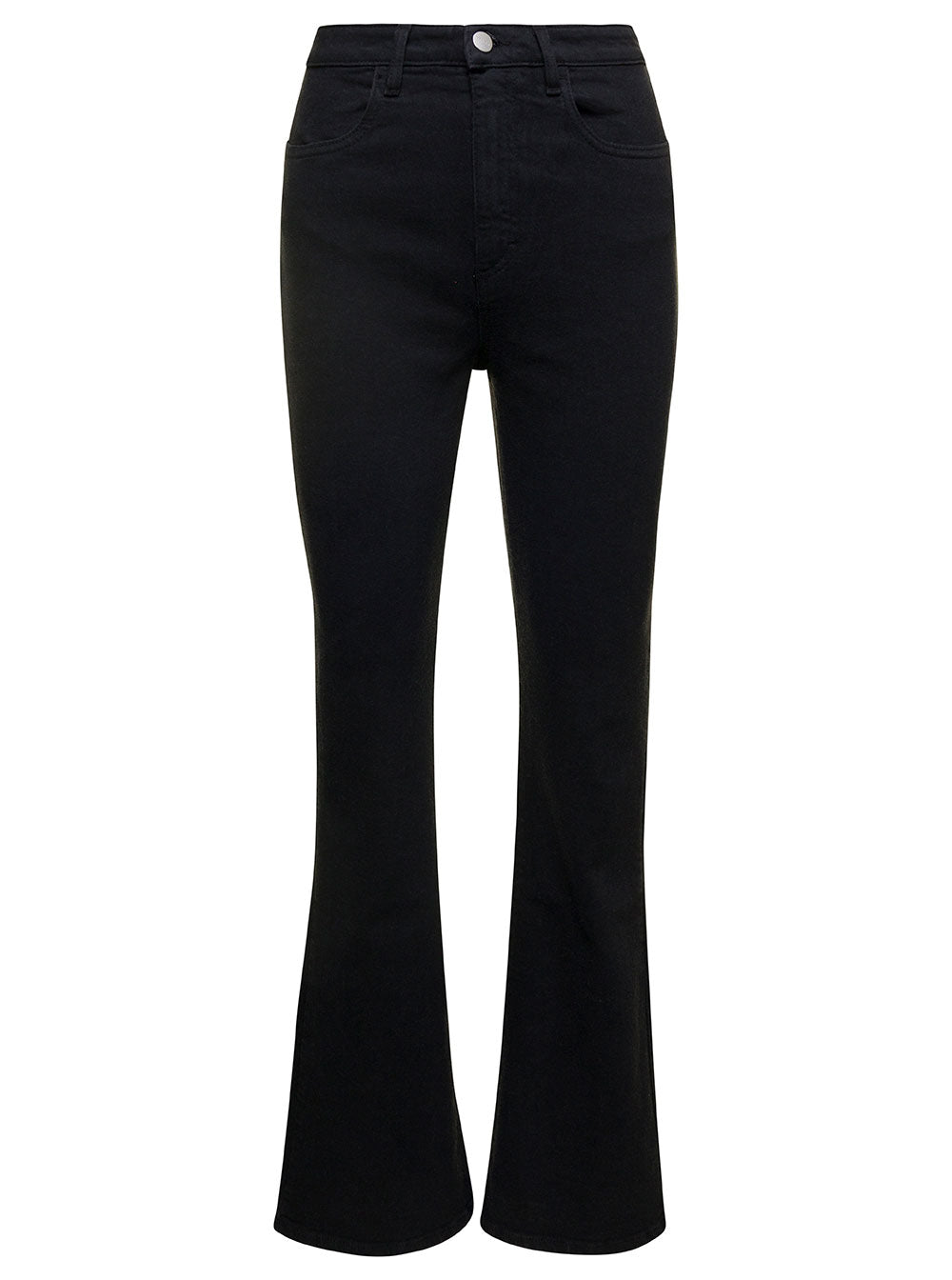Natie Black Flared Jeans With Embroidered Detail Cotton Blend Denim Woman Polyester Elastane