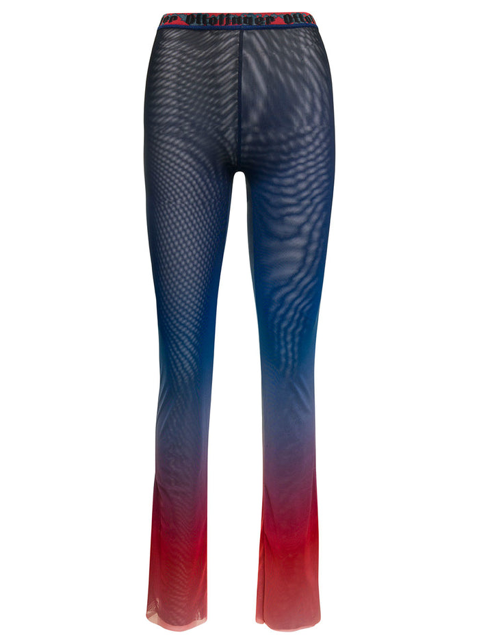 Multicolor Pants With Faded Effect Mesh Woman Recycled Polyester Elastane Trousers