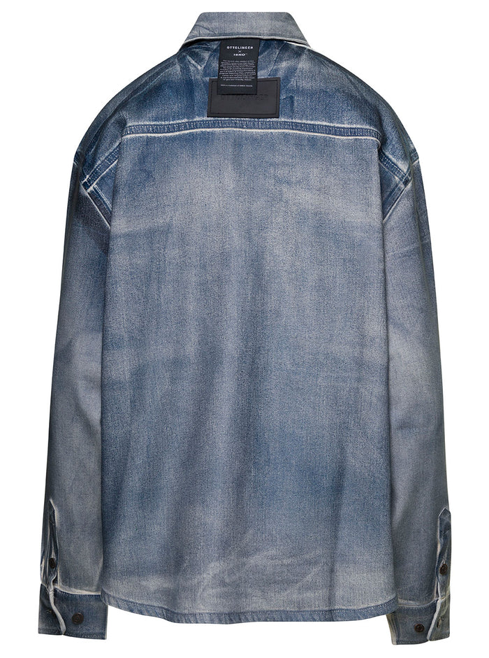 Oversized Light Blue Jacket With Button Fastening And Faded Effect Cotton Blend Denim Woman Blu