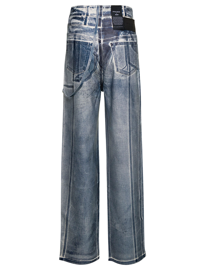 Light Blue Wrap Jeans With Faded Effect Cotton Blend Denim Woman Blu Trousers