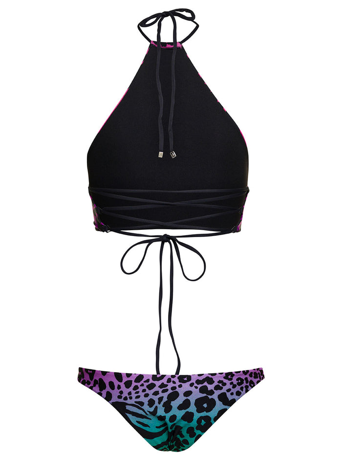 Animal-Print Bikini Set Fuchsia Technical Fabric Woman Polyammide Elastan Beachwear