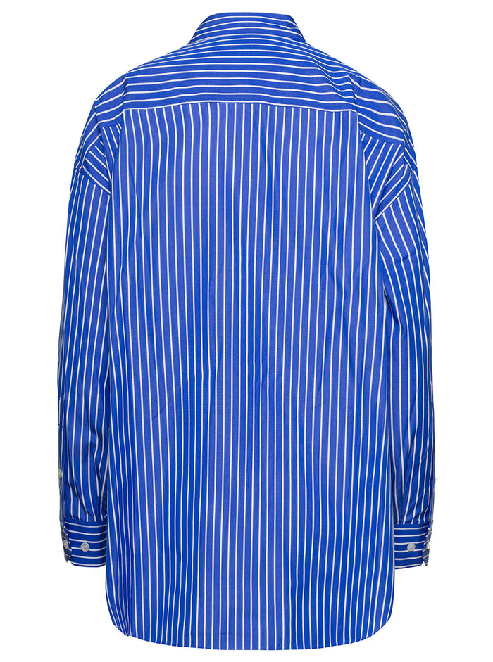 Multi-Panel Long Sleeve Shirt White And Light-Blue Cotton Woman Blouses
