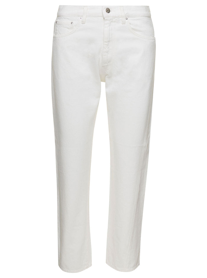 Straight Jeans White Cotton Woman Organic