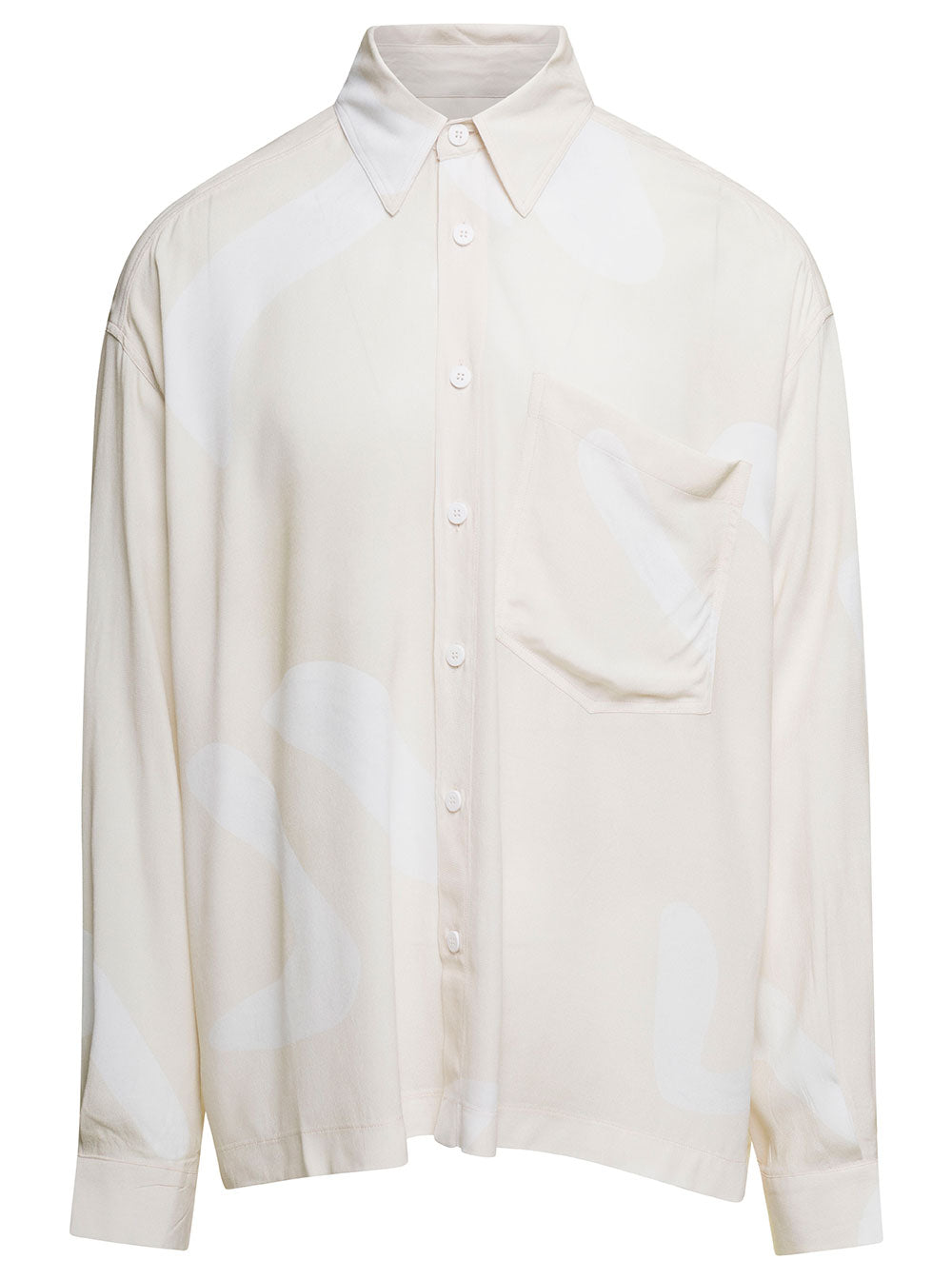 Beige Long Sleeved Shirt With All-Over Graphic Print Viscose Man And Blouses