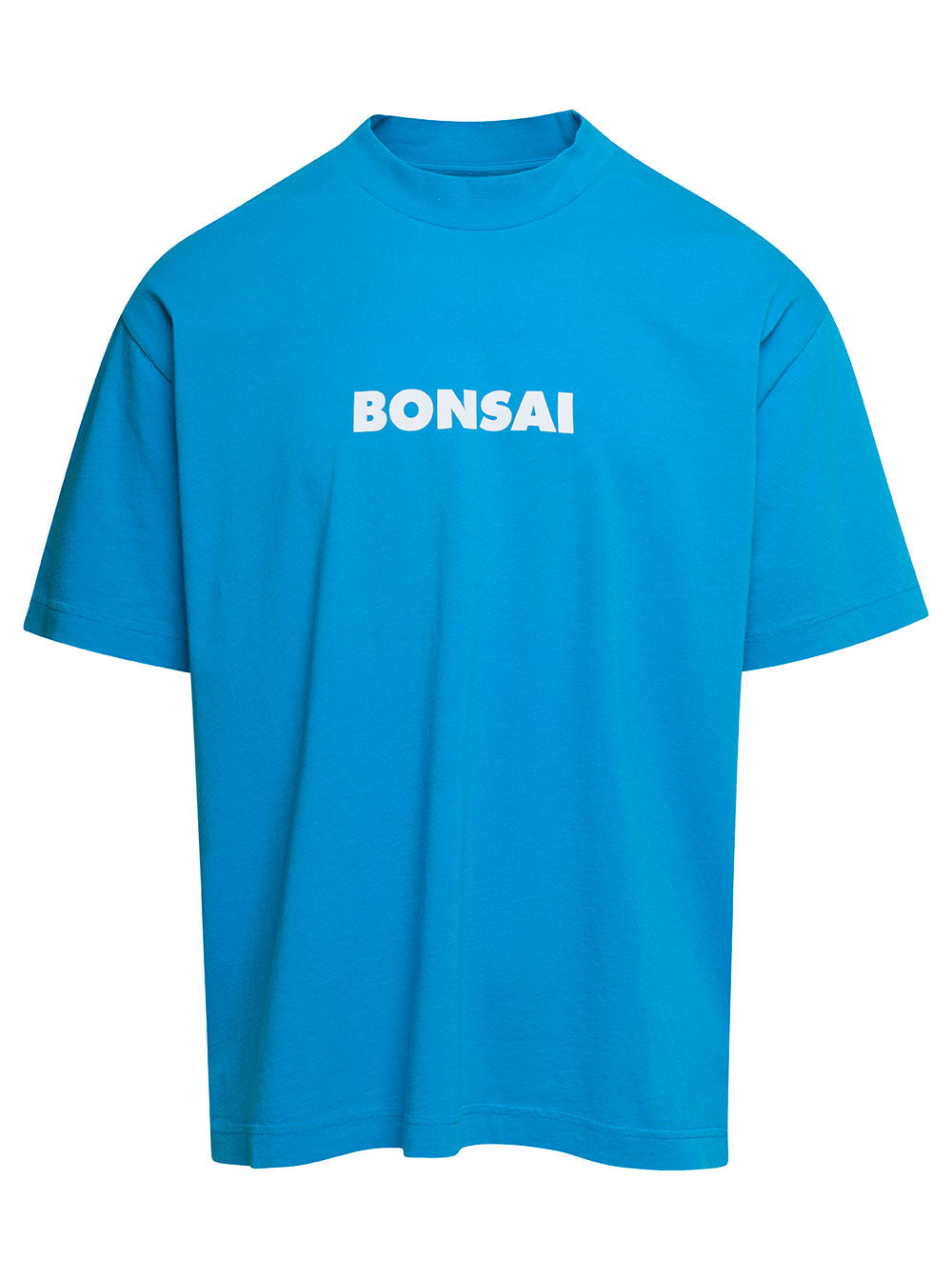 Light Blue Crewneck T-Shirt With Contrasting Logo Print Cotton Man Tshirts And Polo Shirts