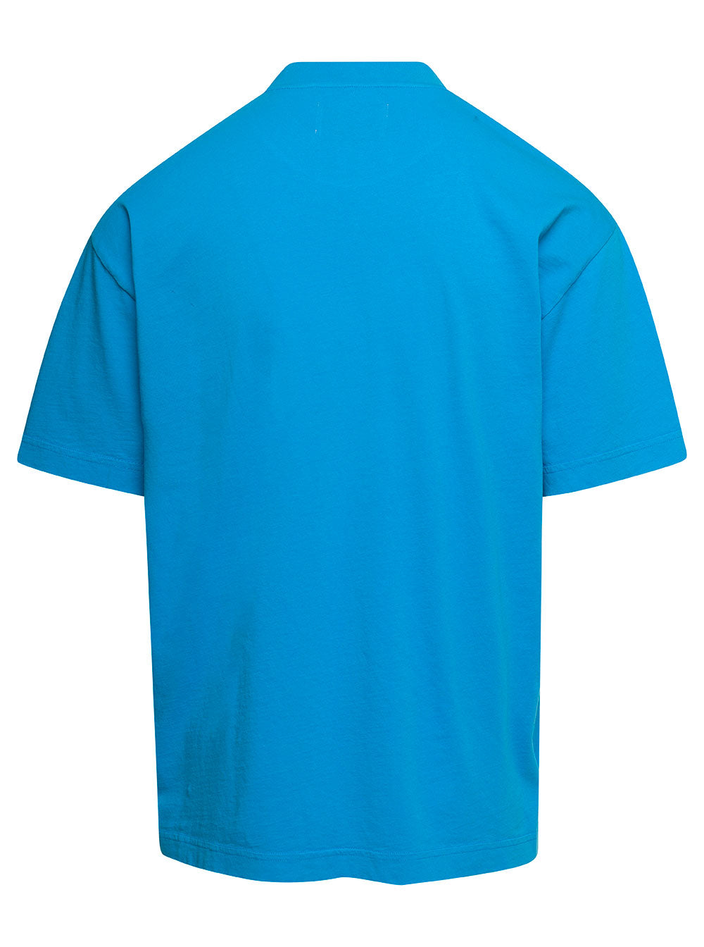 Light Blue Crewneck T-Shirt With Contrasting Logo Print Cotton Man Tshirts And Polo Shirts