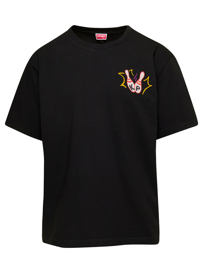 Black Oversize T-Shirt With Bowling Embroidery Cotton Man Tshirts And Polo Shirts