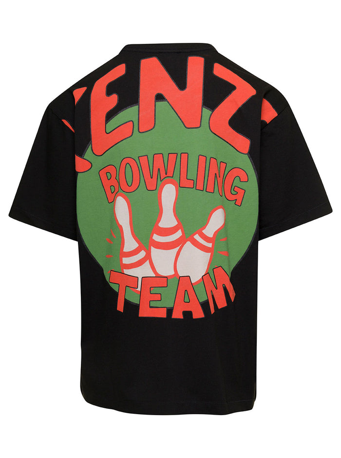 Black Oversize T-Shirt With Bowling Embroidery Cotton Man Tshirts And Polo Shirts