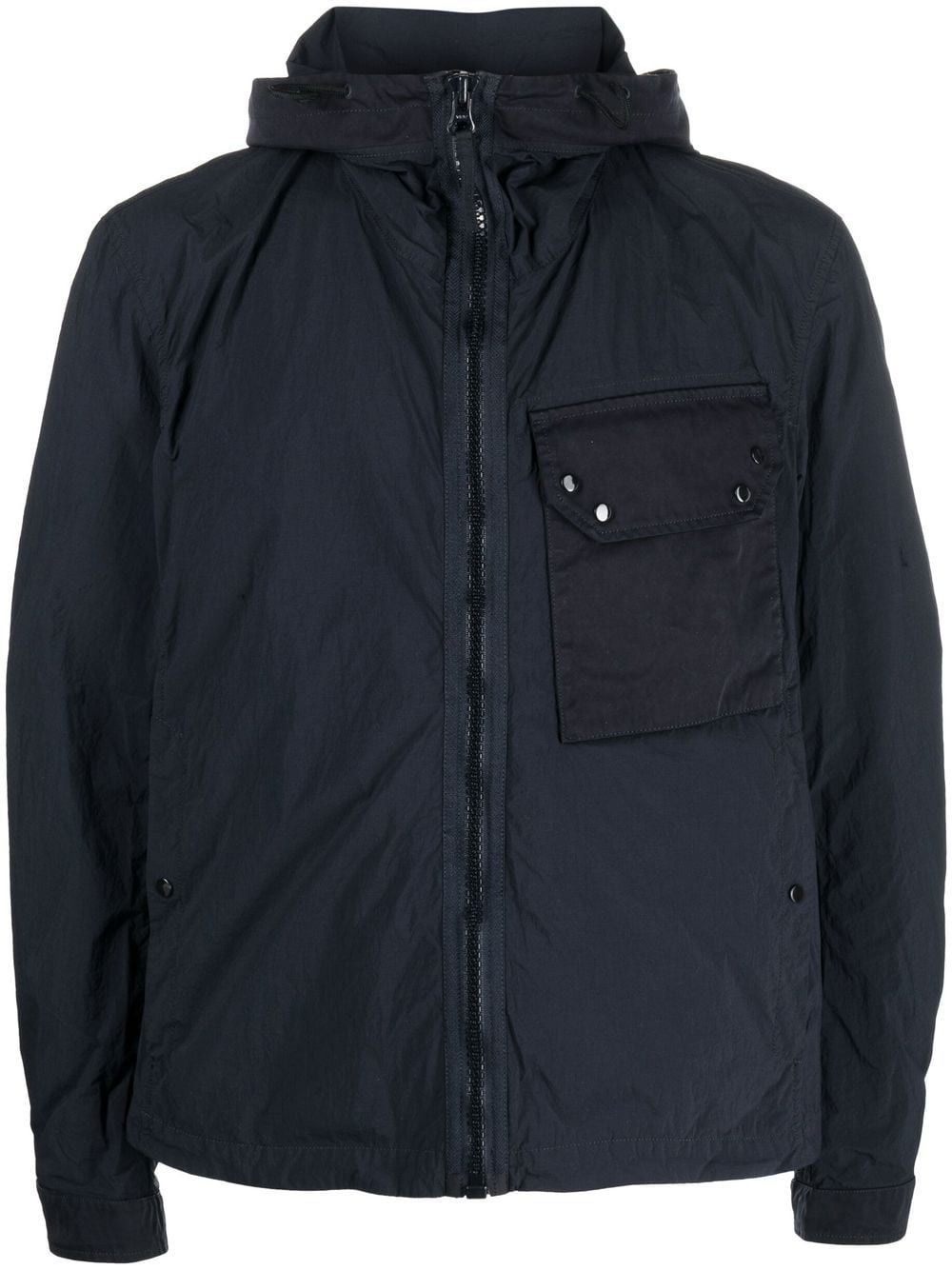 Zip-Up Hooded Jacket Blue Technical Fabric Man Blu Polyammide Polyester Cotton