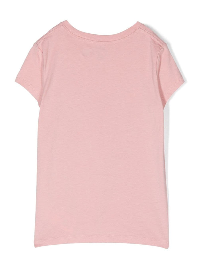 Pink Crewneck T-Shirt With Teddy Bear Print Cotton Girl Tshirts And Polo Shirts