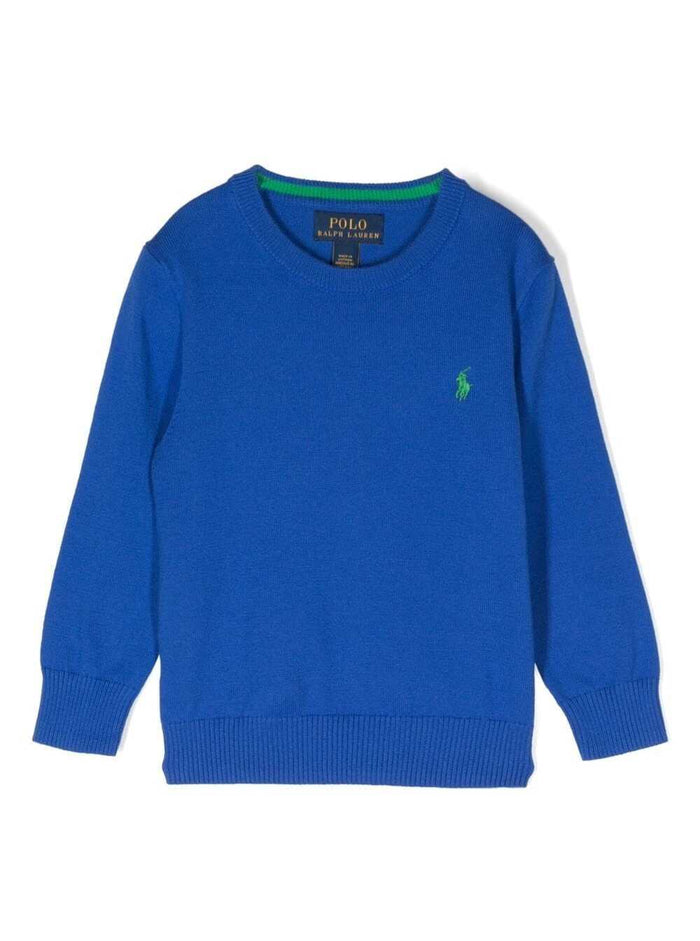 Blue Crewneck Sweatshirt With Logo Embroidery Cotton Boy Blu Jersey