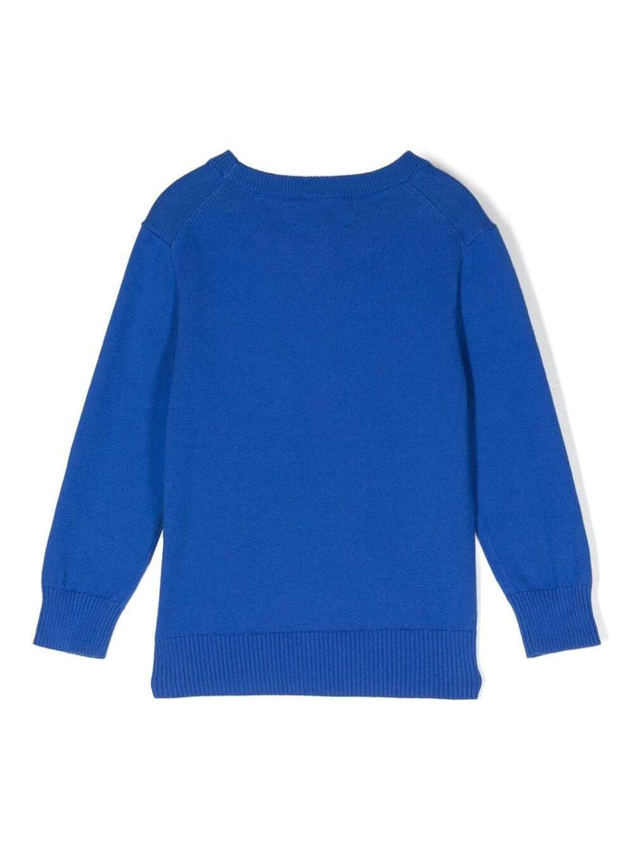 Blue Crewneck Sweatshirt With Logo Embroidery Cotton Boy Blu Jersey