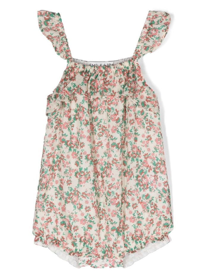 Multicolor Onesie With All-Over Floreal Print Cotton Baby Jumpsuits