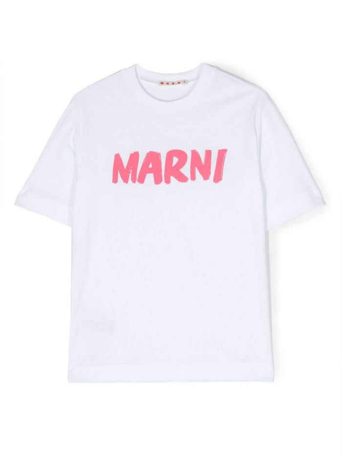 White T-Shirt With Logo Print Cotton Girl Jersey