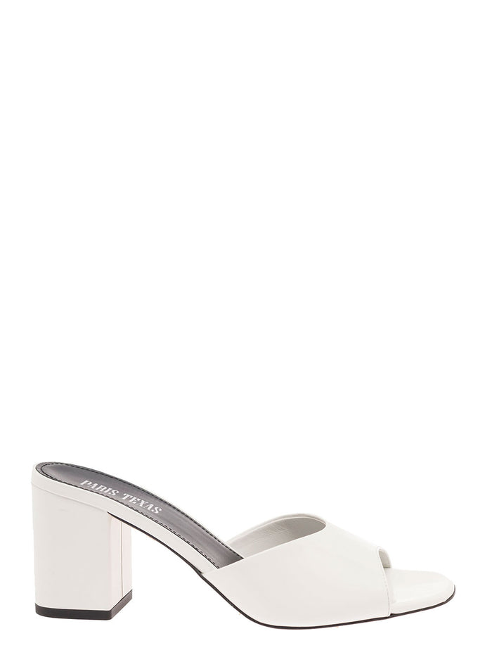 Anja White Mules With Block Heel Patent Leather Woman Bos Taurus Heels