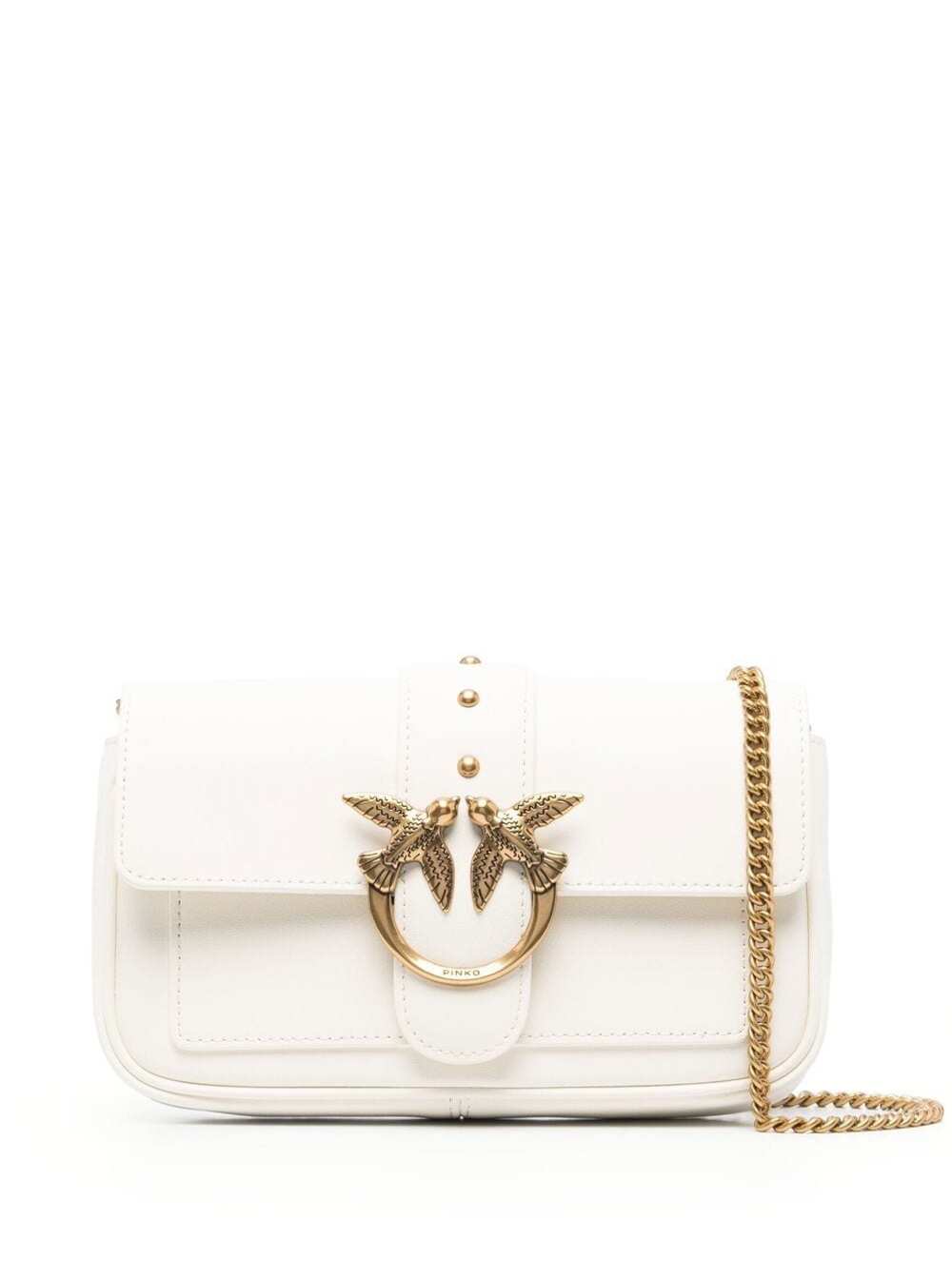 Love One Pocket White Shoulder Bag With Logo Patch Smooth Leather Woman Cow Crossbody