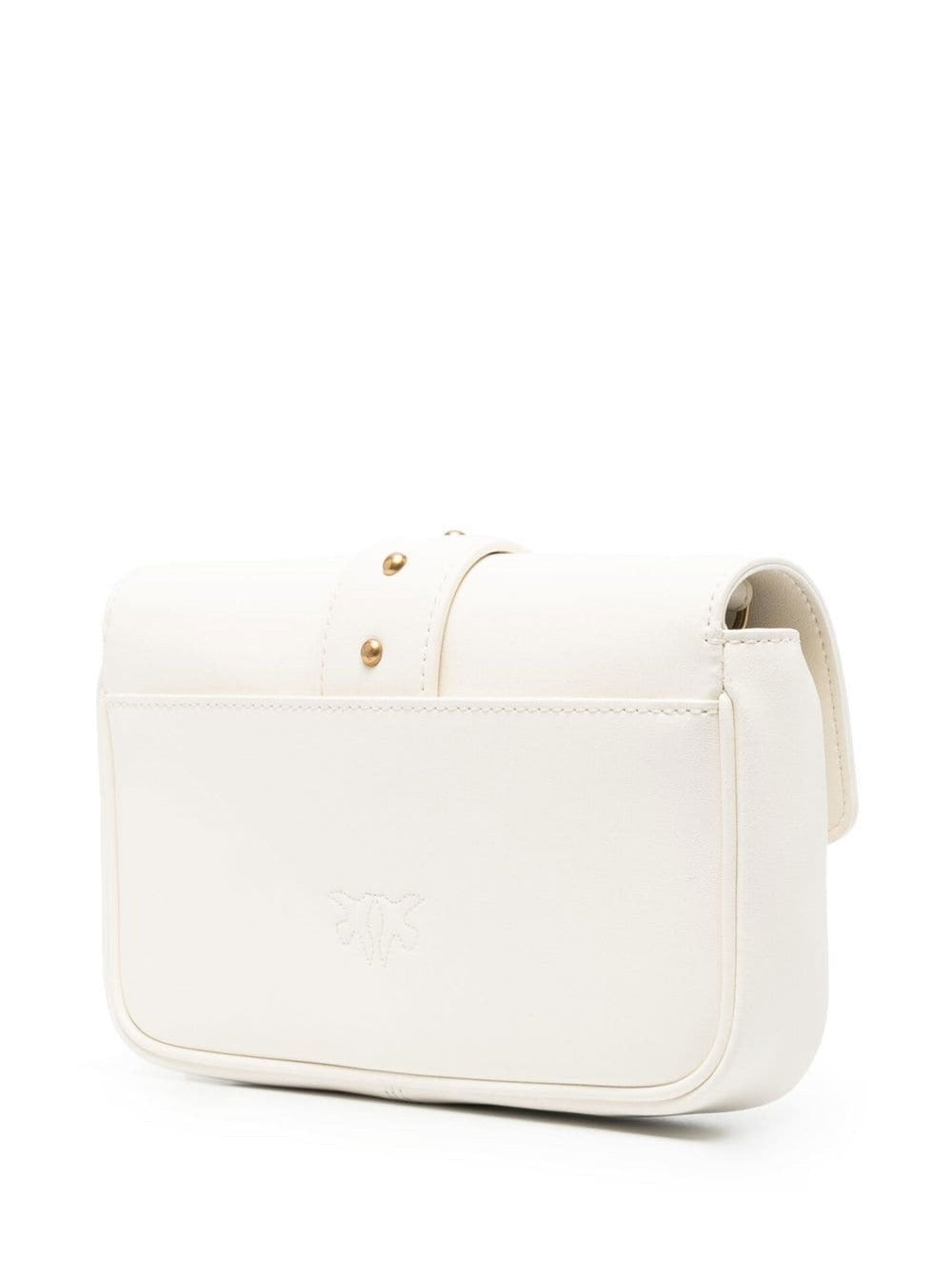 Love One Pocket White Shoulder Bag With Logo Patch Smooth Leather Woman Cow Crossbody