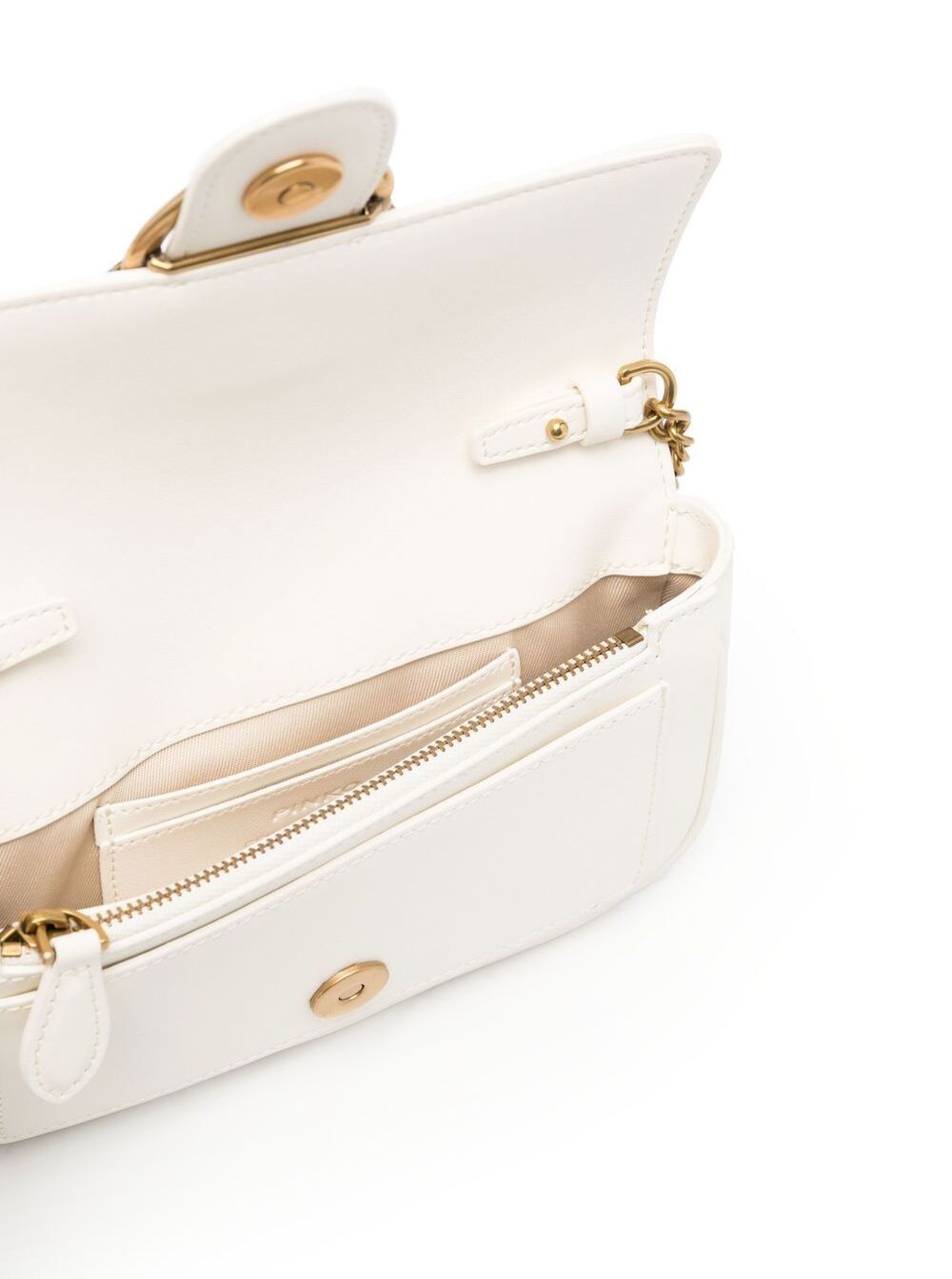 Love One Pocket White Shoulder Bag With Logo Patch Smooth Leather Woman Cow Crossbody