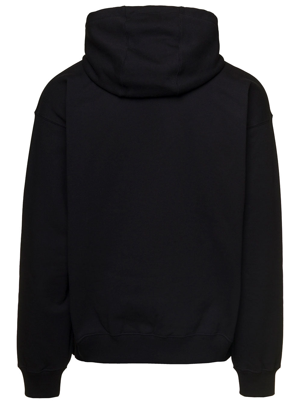 Black Hoodie With Medua Drawstring Cotton Man Sweatshirts